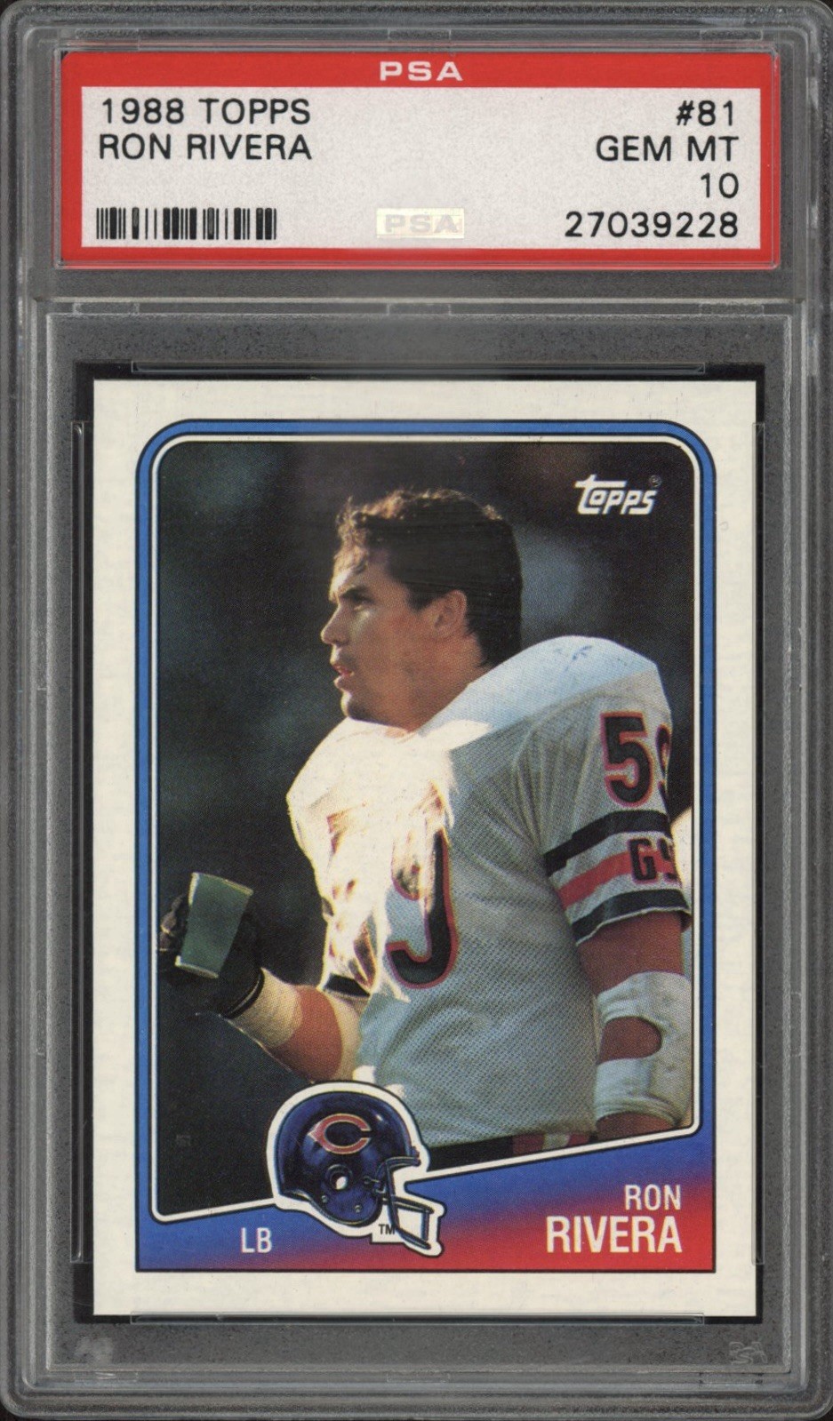 1988 Topps Ron Rivera Rookie RC #81 PSA 10 GEM MT Chicago Bears
