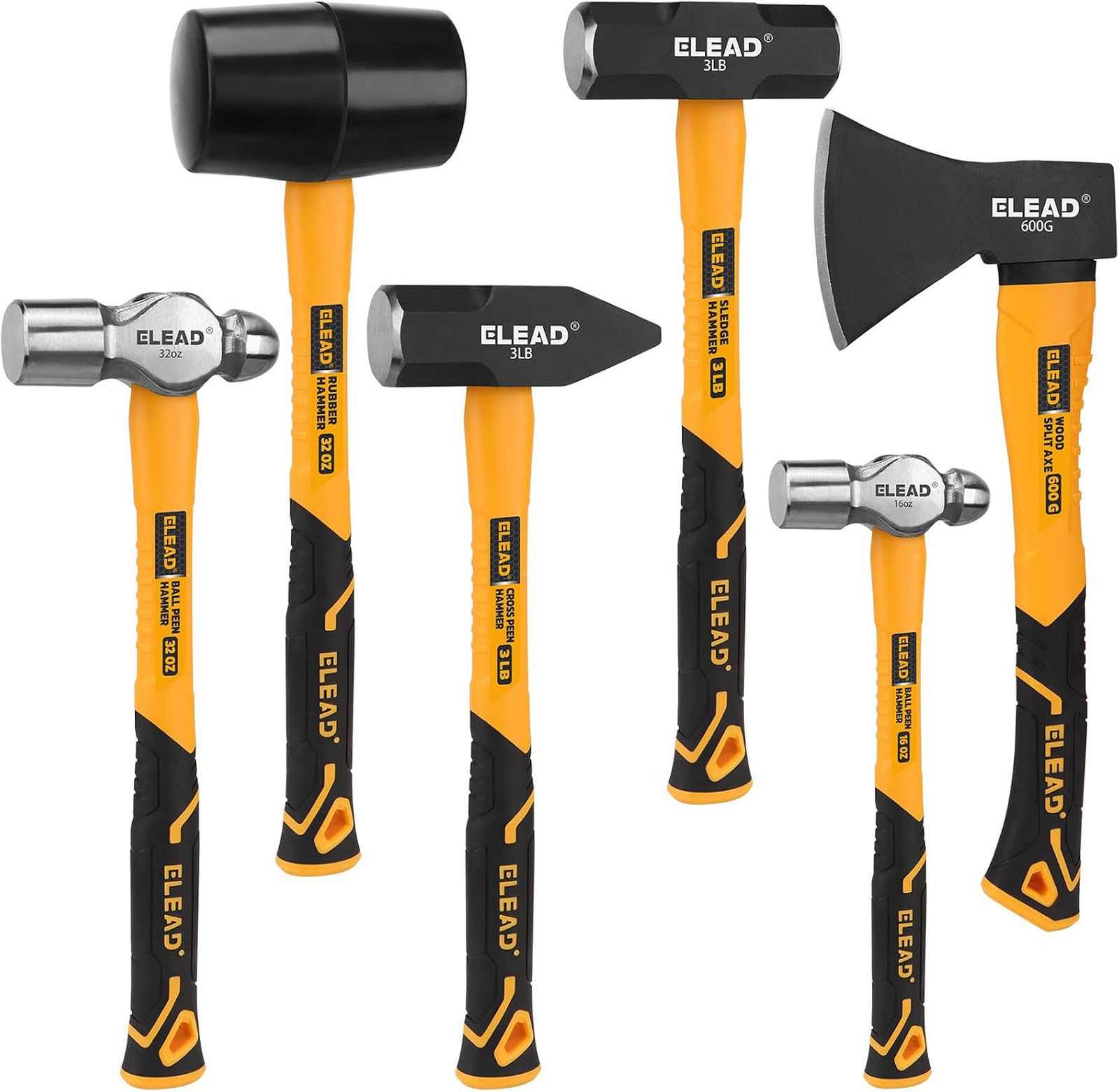 6-Piece Mallet Hammer Set, Fiberglass Handle Forge Steel Head, 32oz Rubber