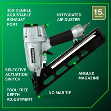 Metabo HPT  15-Ga 2-1/2" Angled Finish Nailer 15 Gauge Angled, 1-1/4″ to 2-1/2″
