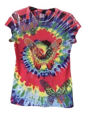 Butterfly Tie Dyed T Shirt with Rhinestones Juniors Large Tee Next Era