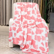 Strawberry Pink Fleece Blanket - Cute Soft Cow Print Throw for Bedroom Decor ...