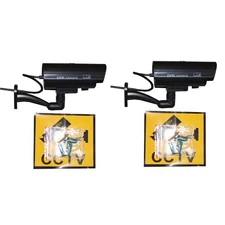Black 2x Dummy Security Camera Fake Flashing Light Home Surveillance Waterproof
