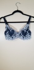 Wacoal Halo Lace Unlined Bra Size 34D 85191 Underwire Natural Shaping Navy