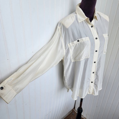 Camicetta vintage Sophisticate Jonathan Martin avorio 100% seta colletto abbottonato taglia M - Foto 5 di 12