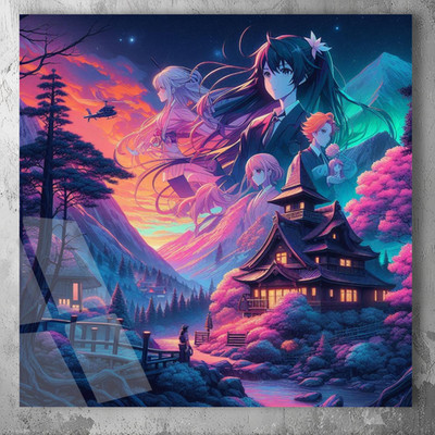Acrylic Glass 3D Painting Japan Anime Serenity Art UV Printed  Neon Sunset Decor