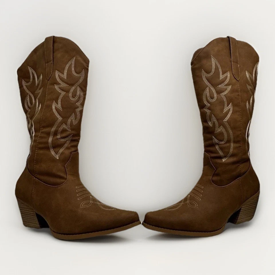 Botas vaqueras occidentales marrones para mujer con diseño bordado talla 8 1/2 Foto 3 de 4