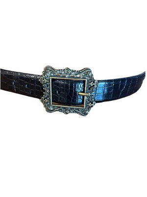 #ad Boho Western Ornate Square Pic Frame Buckle Belt XL Festival Faux Croc Leather $24.99