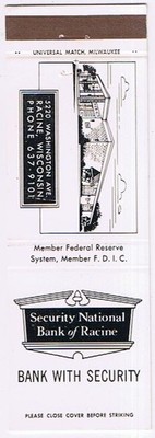 Matchbook Cover Security National Bank Of Racine Wisconsin Safe Deposit