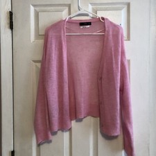 MANGO Pink Wool Blend Knit V Neck Button Up Cardigan Boxy Slight Oversized sz S