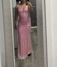 Blondie Nites Pink Sequin Halter Gown Backless Sleeveless Strappy Size 0