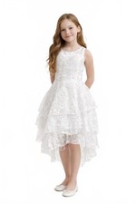 Handmade Girls White Tiered Lace Floral Party Dress - Special Occasion