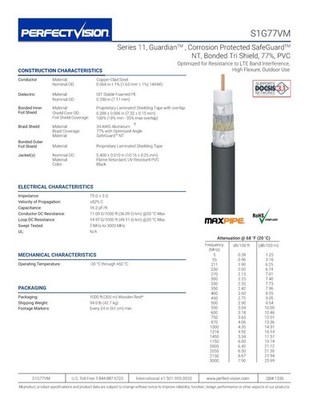 RG11 Cable (PerfectVision S1G77VM), shield 77%, PVC Jacket, 296'