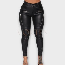 Women's Zipper Pocket Style Black Leather Pant In Genuine Lambskin Leather Pant