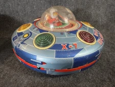 Vintage Modern Toys JAPAN Battery Operated Tin Litho X-7 SPACE EXPLORER Saucer