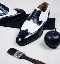 Men's Black White Wingtip Oxford Dress Shoes Brogue Leather Lace Up Formal Shoes