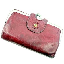 Hobo Lauren Wallet Women OS Burgundy Distressed Leather Kiss Lock Clutch S1