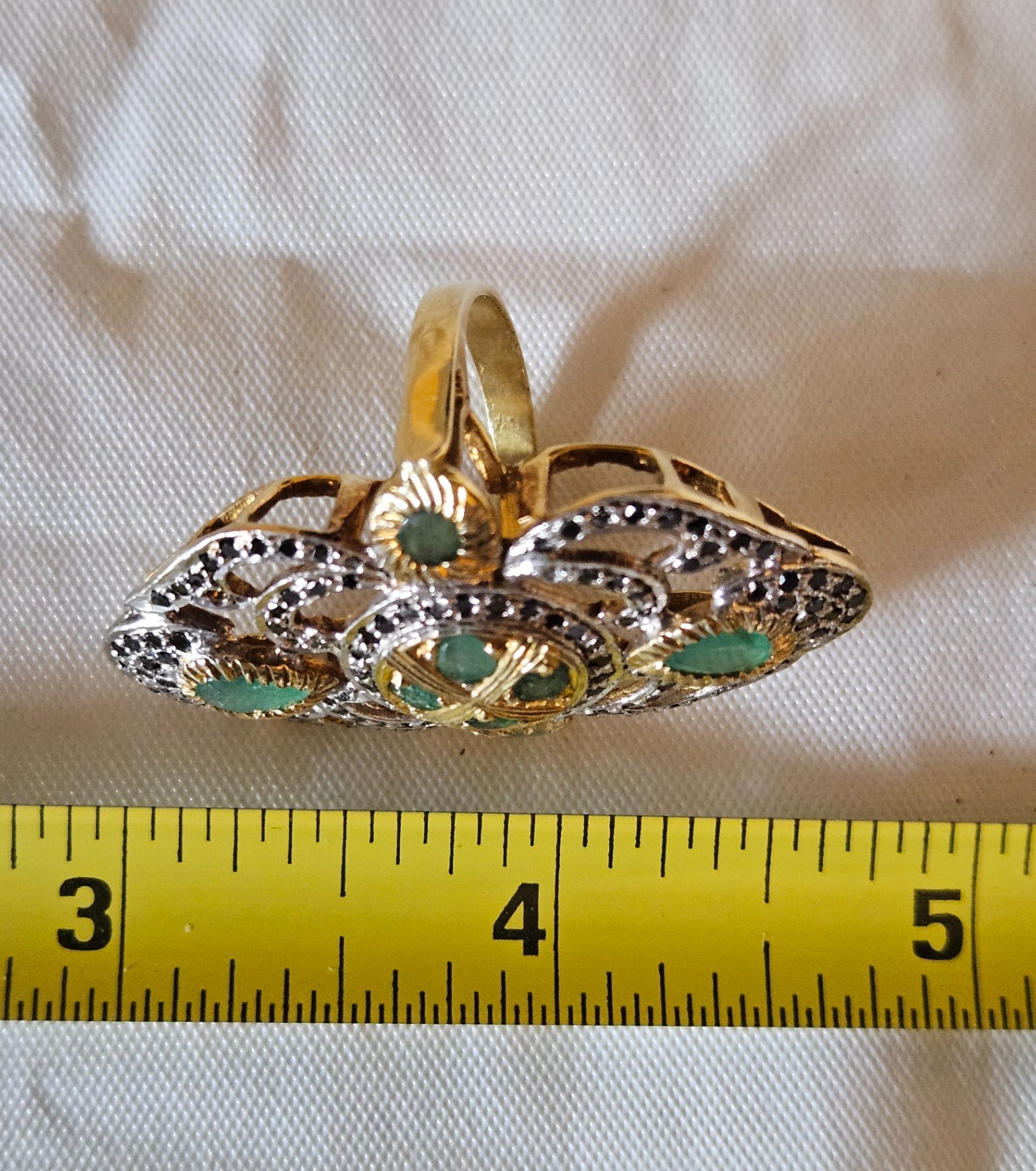 Large Silver & Gold Tone Statement Ring Black Acc… - image 7