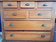 Waring & Gillow Antique Brown Wood Chest 7 Drawers Brass Cup Handles 104cm