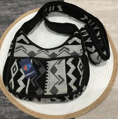 Crossbody Bag/Purse Geometric Design Cotton Small with Zipper