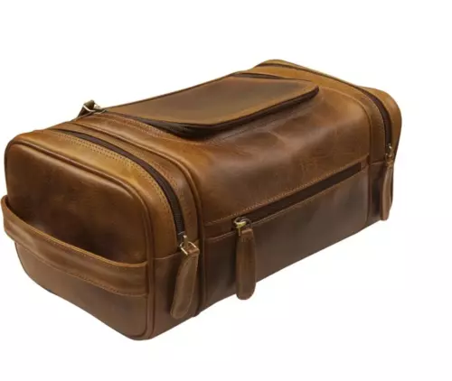 Leather Toiletry Bag Dopp Kit Hanging Travel Shaving Kit Bag case For Men Women
