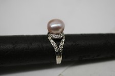 Spectacular 925 Sterling Silver Pearl Stones CZ Ring Size 7
