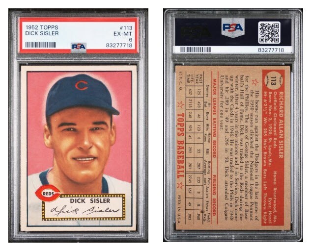 1952 Topps Dick Sisler #113 PSA 6 EX MT