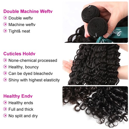 Curly Human Hair Bundles Wave for Women Weave 3 Bundles Closure Natural Color - Picture 4 of 21