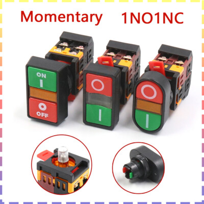 Dual Position Control Momentary Pushbutton Switch LED Power 1NO1NC Bore 22/30mm
