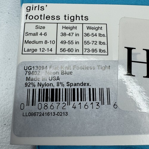 HUE Girls Neon Blue Flat Knit Footless Tights Size L 12-14 Nylon Blend 1 Pair - Picture 5 of 5