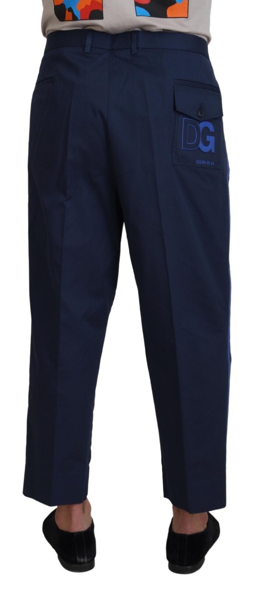 DOLCE & GABBANA Pants Blue Cotton Men Cropped Trousers IT60 DOLCE & GABBANA Pants Blue Cotton Men Cropped Trousers IT60