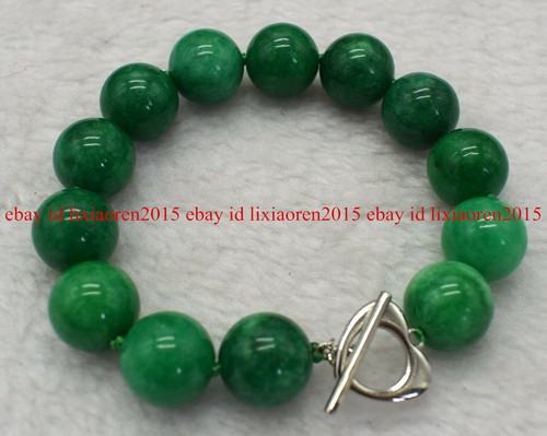 Natural 14mm Huge Green Jade Jadeite Gemstone Round Beads Bracelet 7.5" AAA - Picture 10 of 12