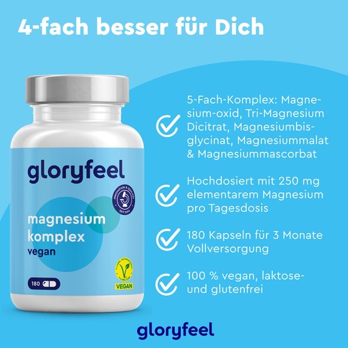 Magnesium Komplex - 5 bioaktive Magnesium Quellen mit Bisglycinat & Dicitrat - Bild 3 von 9