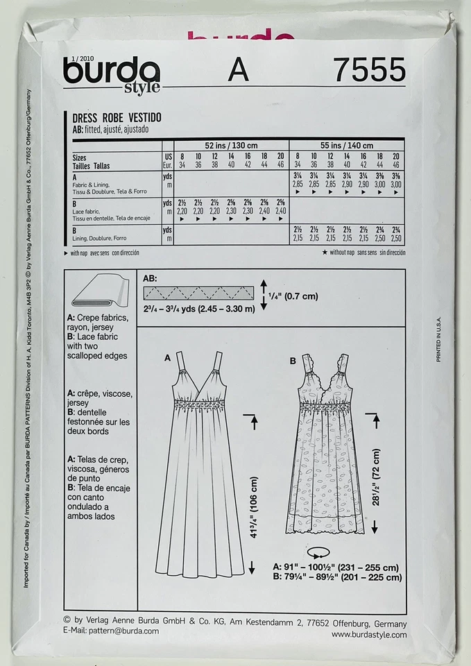 Burda Young 7555 Sewing Pattern Misses Dress Sizes 34-36-38-40-42-46-48 Uncut - Image 2 of 4