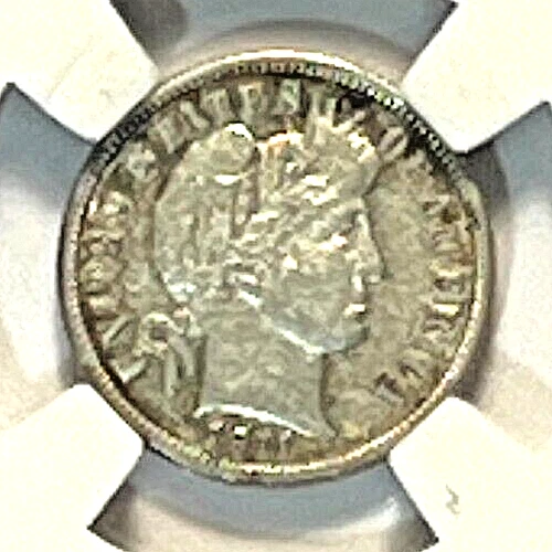 1911 D Barber Dime AU. Free Shipping.