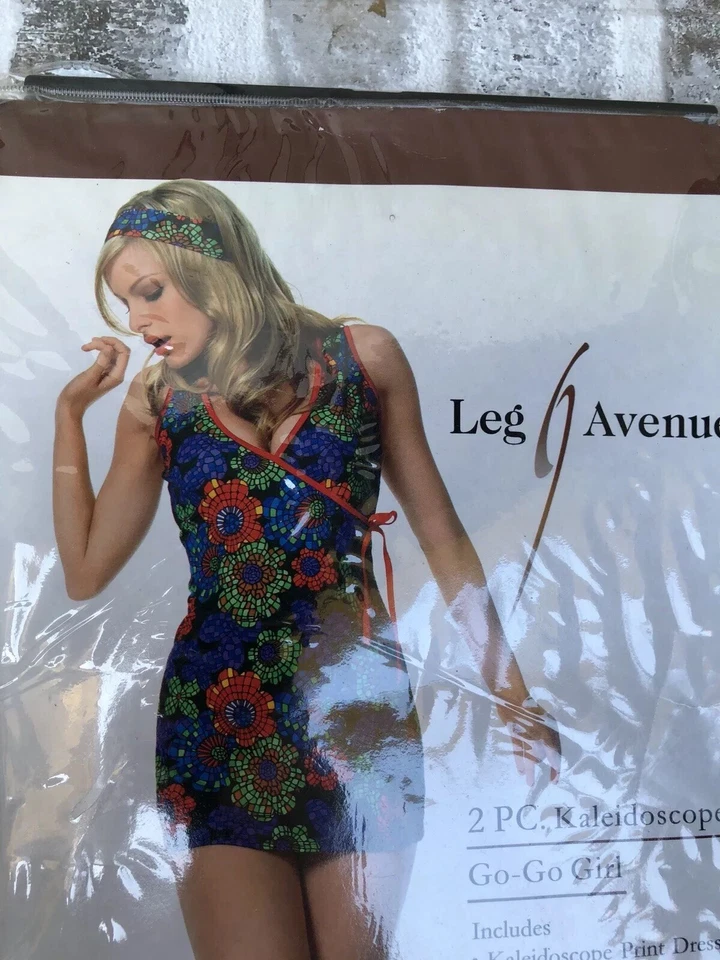 NWT Leg Avenue 2-Pc Kaleidoscope Go-Go Girl Dress Hippie Costume 60s 70s M/L - Image 2 of 4