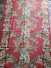 Vintage 1940s Romantic Flower Bouquets w Scrolls On Rose Pink Cotton Fabric 