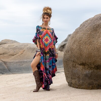 Ema Handmade Hand Tiedye Cotton Maxi Festival Dress Boho One