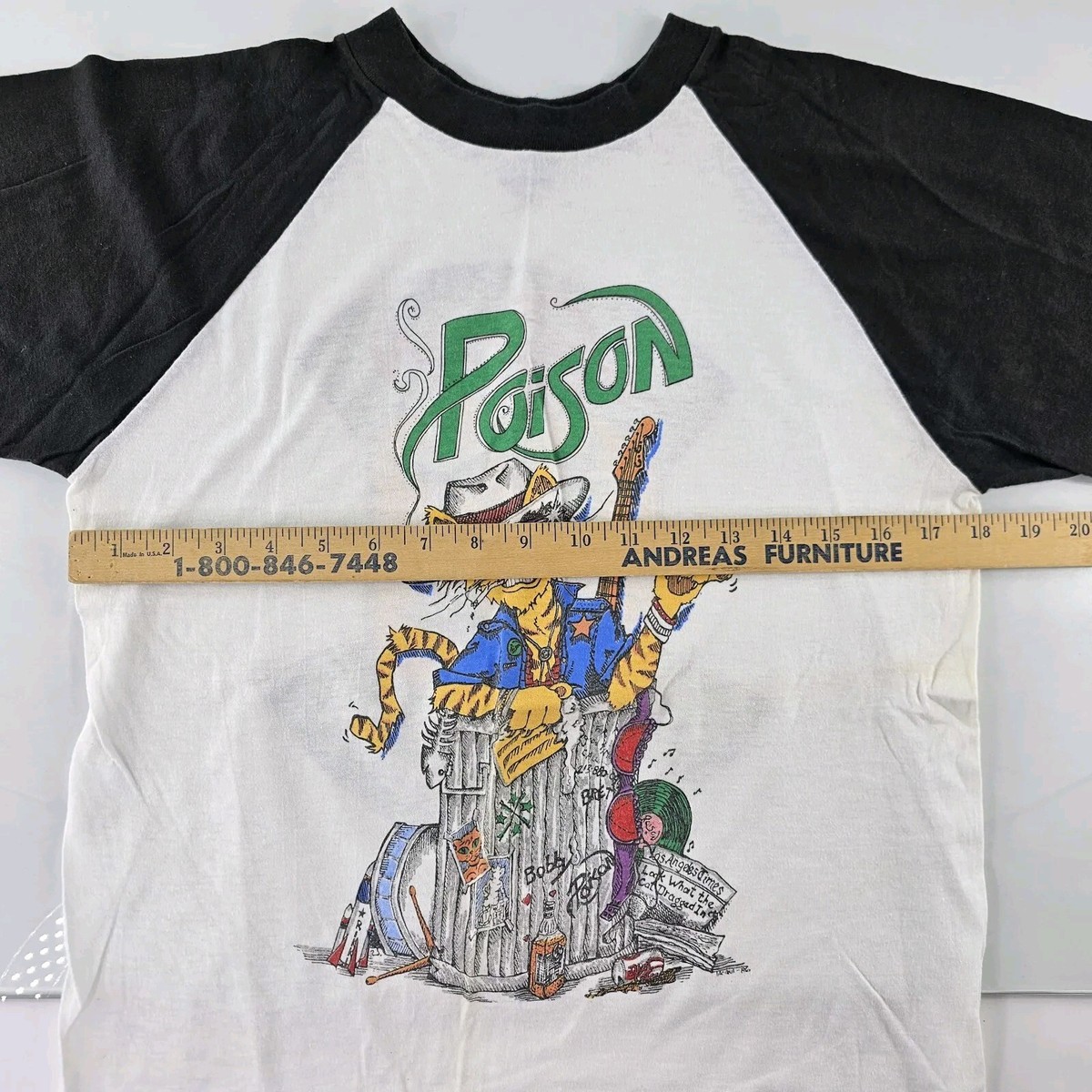 Vintage POISON Shirt Mens Large Cat Dragged In Raglan Concert Glam