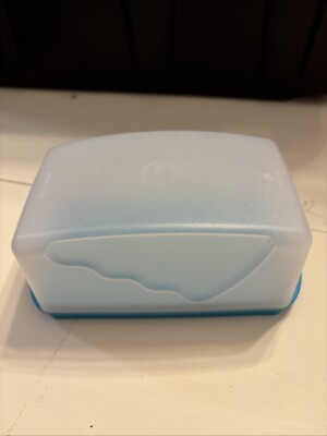 Tupperware Large Butter Dish Cheese 1 Pound Size Bottom Clear Lid Sheer Teal NEW