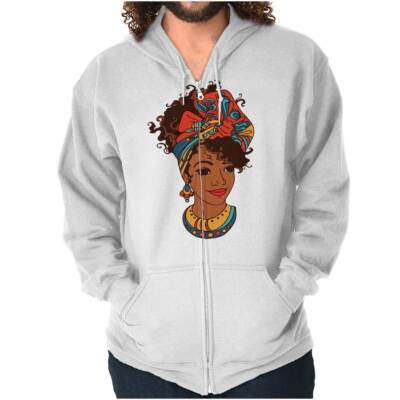 Afro Natural Melanin Queen Black Curly Hair Womens Zip Hooded Sweatshirt  Hoodie