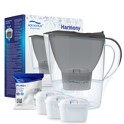 Aqualogis Harmony 2,6L Wasserfilterkanne + 3 Kartuschen für Brita Maxtra+ grau