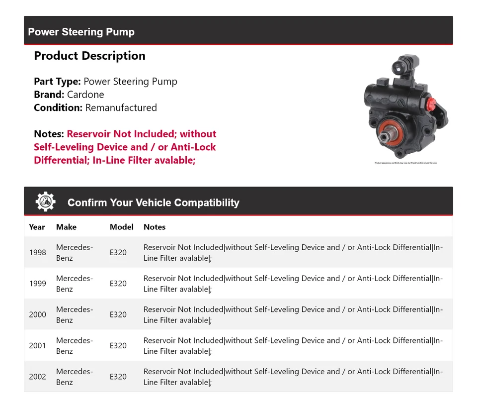 Bomba de dirección asistida Cardone para Mercedes-Benz E320 1998-2002 1999 2000 2001 Foto 2 de 4