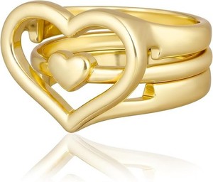 Authentic 14K Gold Plated Stacking Rings Set Women Heart Crown Evil Eye Chunky Jewelry