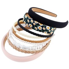 NonSlip Flower Pearl Fashion Headbands Set Black White Neutral 9 PCS