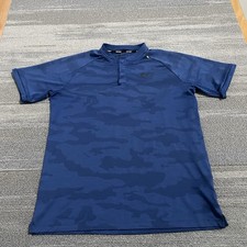 Nike Polo Shirt Mens Medium Blue Tiger Woods Zonal Cooling Blade Collar Golfer