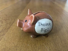 VINTAGE CUTE THOINK BIG! MINI PIGGY BANK PORCELAIN