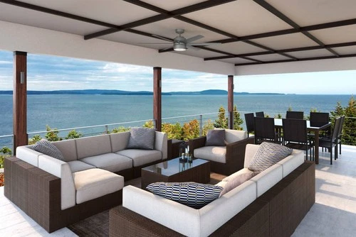 60" Hunter Solaria Silver LED Damp Rated Ceiling Fan with Wall Control - Picture 3 of 10