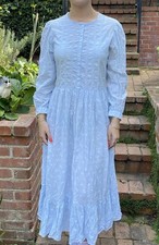 Vintage Eileen West Queen Anne s Lace M 100 Cotton Pintuck Nightgown Blue
