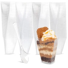 3oz Plastic Dessert Cups - 100 Pack Mini Dessert Cups with Spoons - Clear Reu...
