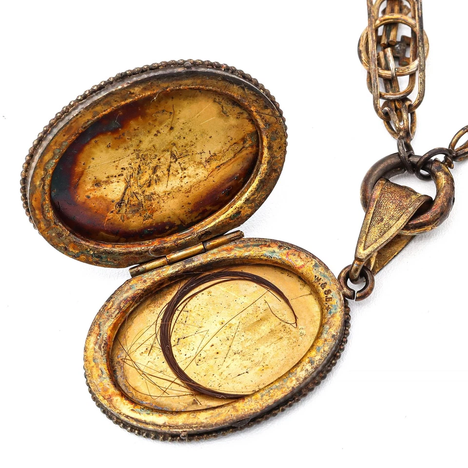 Antiguo collar medallón de luto victoriano lleno de oro Foto 4 de 4